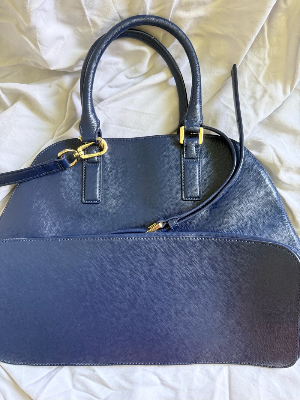 Tory Burch Navy Saffiano Leather Dome Satchel with Gold Hardware - Picture 10 of 12